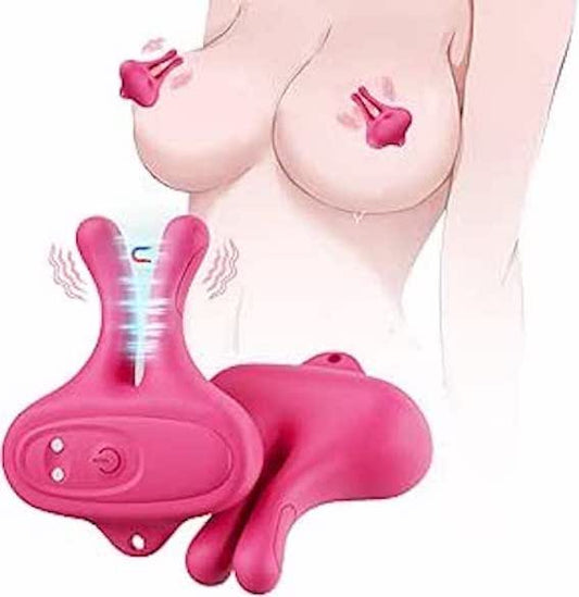 Remote Control Vibrating Nipple Clamps 10 Modes - Wireless Adjustable Adult Toy, Discreet Stimulator for Couples or Solo Use, Vibrating Breast Nipple Pleasure Device - Purple