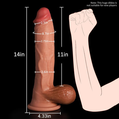14. Inch Realistic Silicone Dildo with Suction Base | Extra Thick 2.6" Dual Density Design, 11" Insertable | Waterproof Body-Safe Adult Toy, Textured Hands-Free Pleasure Dildo
