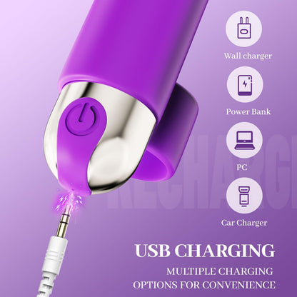 USB Rechargeable Finger Vibrator IPX7 Waterproof Mini Bullet Massager 10 Modes Purple