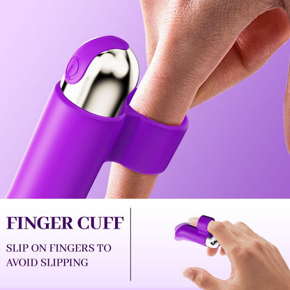 USB Rechargeable Finger Vibrator IPX7 Waterproof Mini Bullet Massager 10 Modes Purple