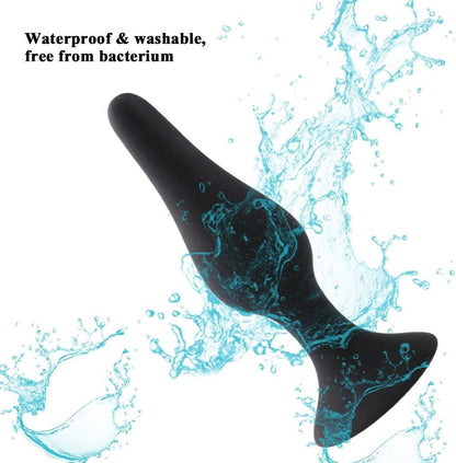 4X Anal-Plug with Strong Suction Cup, Erotic Desire for Him and Her with Smooth Silicone Dildo Set S + M + L + XL, Butt-Plug Black