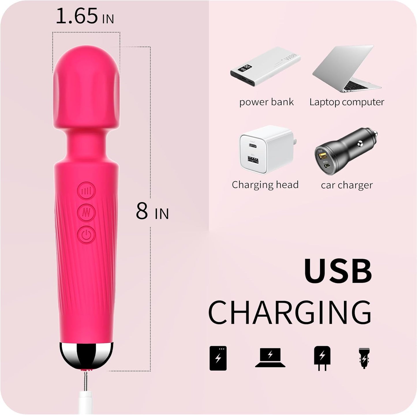 Rechargeable Wand Vibrator with 20 Stimulating Modes & 8 Powerful Speeds - Adult Sex Toys for Couple Waterproof Wands for Adults in Safe Silicone - Quiet Small & Slim Vibrating Magic Wand