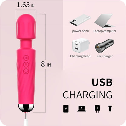 Rechargeable Wand Vibrator with 20 Stimulating Modes & 8 Powerful Speeds - Adult Sex Toys for Couple Waterproof Wands for Adults in Safe Silicone - Quiet Small & Slim Vibrating Magic Wand
