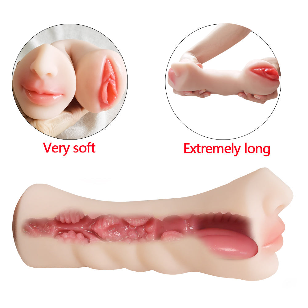 Realistic Dual Channel Male Masturbator Sleeve | Soft Silicone Textured Stroker with Two Internal Tunnels | Compact Waterproof Pleasure Toy, Reusable Stroker Sex Toy for Men