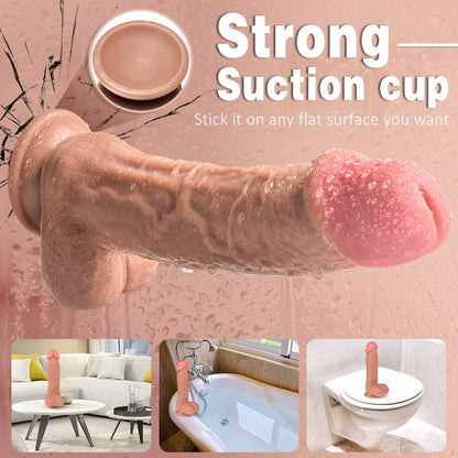 10 Inch Super Big Realistic Dildo Sex Toys for Man Women, Meaty Real Skin Silicone Dildos with Strong Suction Cup Dual Density for G-Spot & Prostate Stimulation, Adult Sex Toy Hands-Free Play