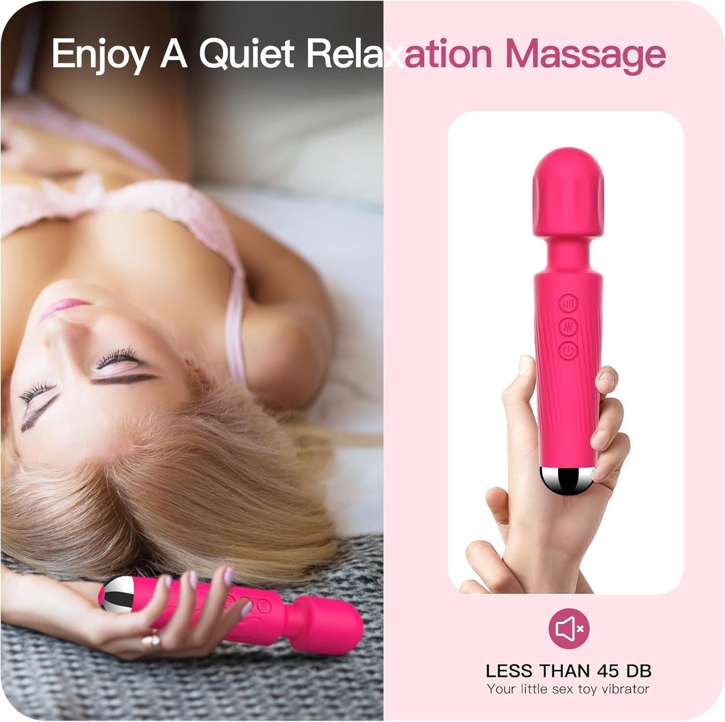 Rechargeable Wand Vibrator with 20 Stimulating Modes & 8 Powerful Speeds - Adult Sex Toys for Couple Waterproof Wands for Adults in Safe Silicone - Quiet Small & Slim Vibrating Magic Wand
