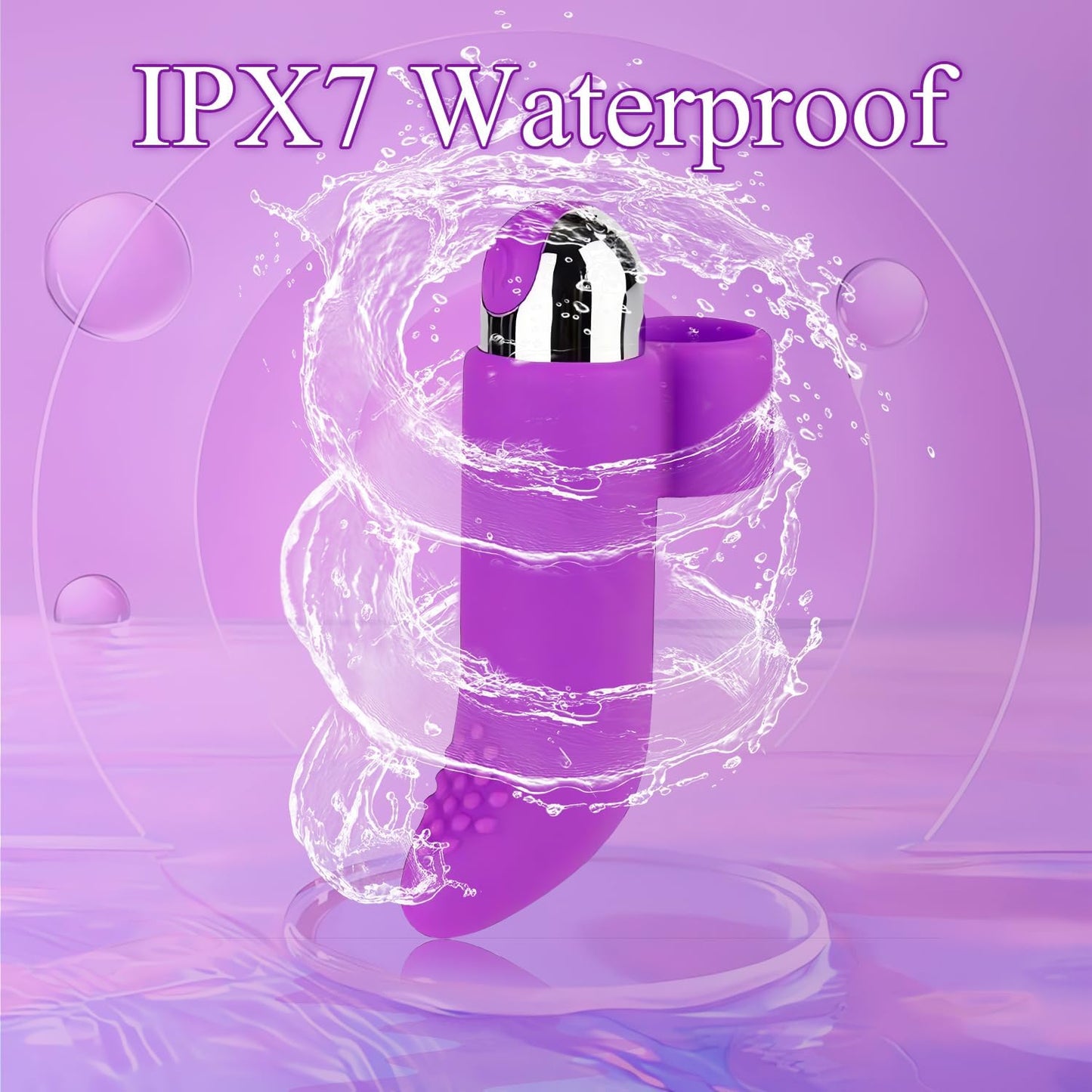 USB Rechargeable Finger Vibrator IPX7 Waterproof Mini Bullet Massager 10 Modes Purple