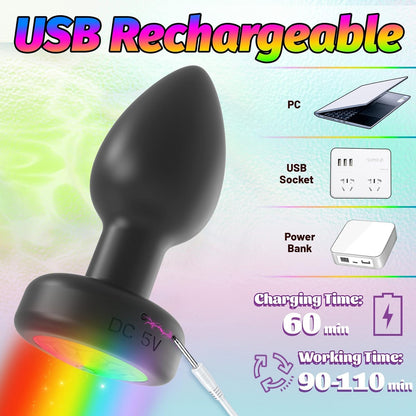 Remote Control Vibrating Anal Plug 7 Modes LED Light USB Rechargeable Silicone