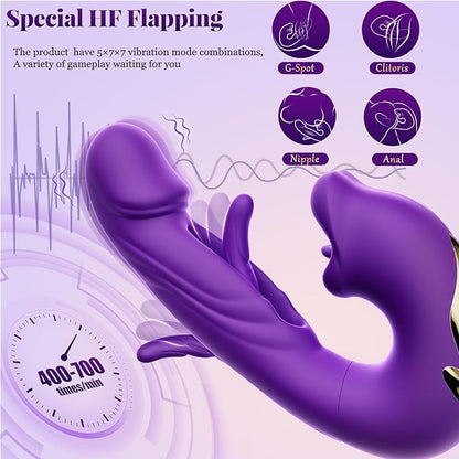 3 in 1 Rechargeable Personal Massager Suction Thrust Vibration Waterproof Purple