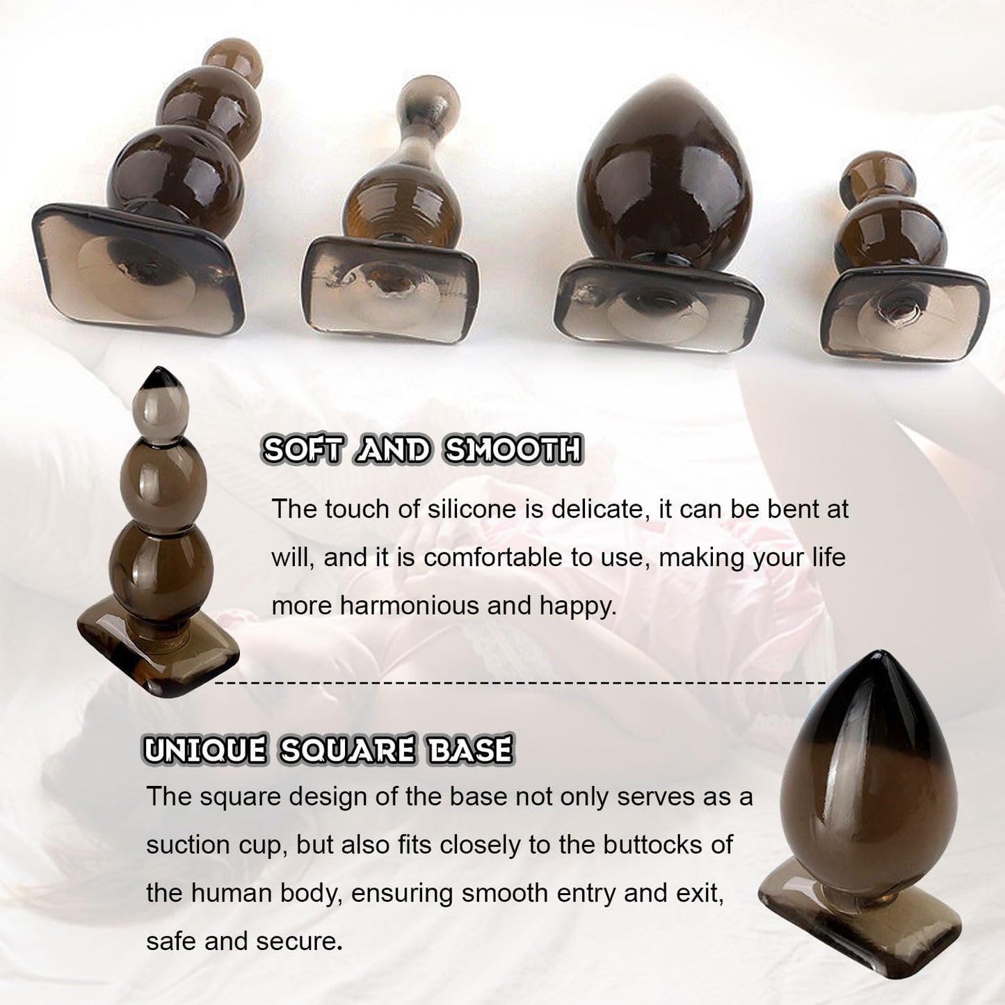 Smooth Keys Anal Plug Set (4 Sizes) | Silicone Anal Training Kit for Beginners & Couples | Tapered Butt Plugs with Flared Base | Temperature Play