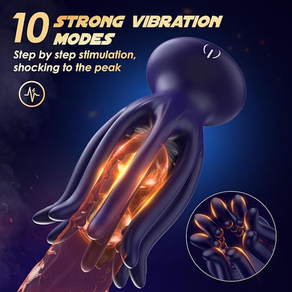 Blue Octopus Vibrator – Waterproof Silicone + ABS, USB Rechargeable, 10 Vibration Modes, Quiet Powerful Unisex Massager