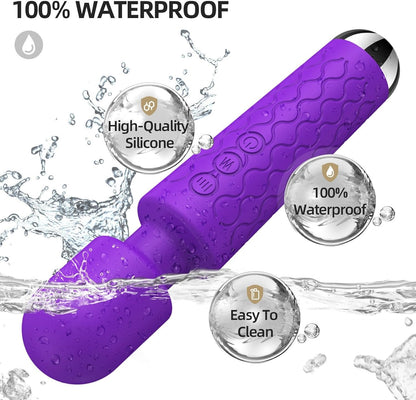 Rechargeable Wand Vibrator with 20 Stimulating Modes & 8 Powerful Speeds - Adult Sex Toys for Couple Waterproof Wands for Adults in Safe Silicone - Quiet Small & Slim Vibrating Magic Wand