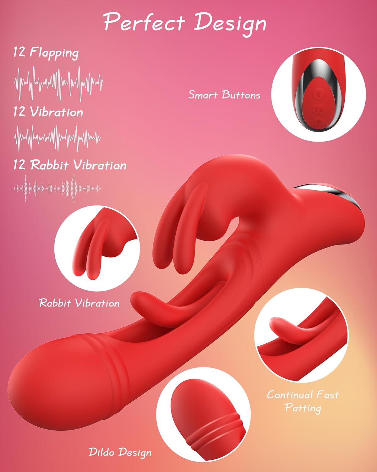 Thrusting Rabbit Vibrator G Spot Sex Toys, Waterproof & Rechargeable Realistic Silicone Dildo Vibrator with 3 Thrusting & 10 Vibrating Modes, Thick Pink Dildo for Women, Clit Stimulator