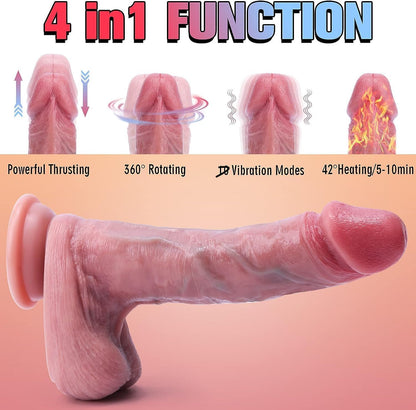 Thrusting Dildo Vibrator with Vibrating & Heating, Soft Realistic Silicone Anal Dildos for Clit G-spot Stimulation, Remote Control Dildo with Strong Suction Cup, Adult Sex Toys for Women Couple, 8.5''