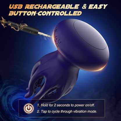 Blue Octopus Vibrator – Waterproof Silicone + ABS, USB Rechargeable, 10 Vibration Modes, Quiet Powerful Unisex Massager