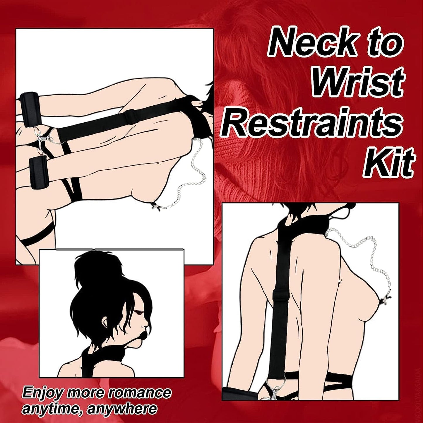 BDSM Sex Bondage Neck to Wrist Restraints Kit, Sex Toys for Couple Adjustable Behind Back Handcuffs Bondage Restraints Set, Bed SM Adult Sex Game Play, Sex Toys for Women Man Beginner