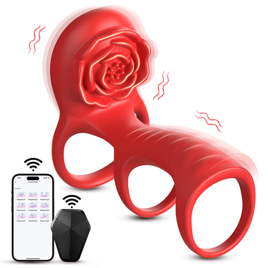 App Remote Control Vibrating Ring 9 Modes Waterproof USB Rechargeable Couples Toy Red