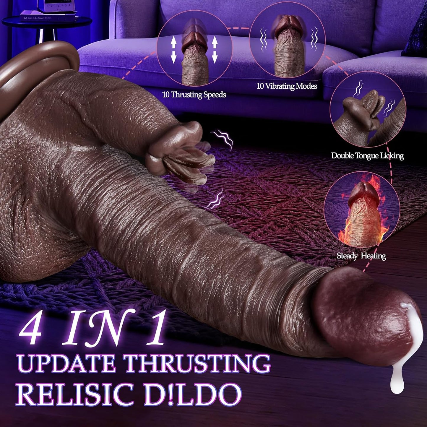 Thrusting Realistic Dildo Sex Toys, Thick Dildo Licking Vibrator with 3 Thrusting & 10 Vibranting & Heating Licking Modes, Realistic Adult Sex Toys with Strong Suction Cup for Women & Couples & Man