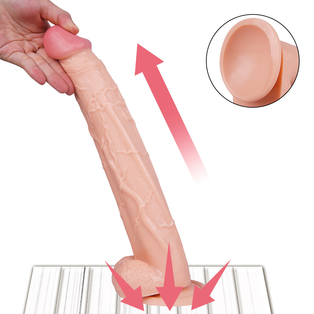 Large Realistic Silicone Dildo Suction Cup Base 34cm Soft Flexible Skin Tone
