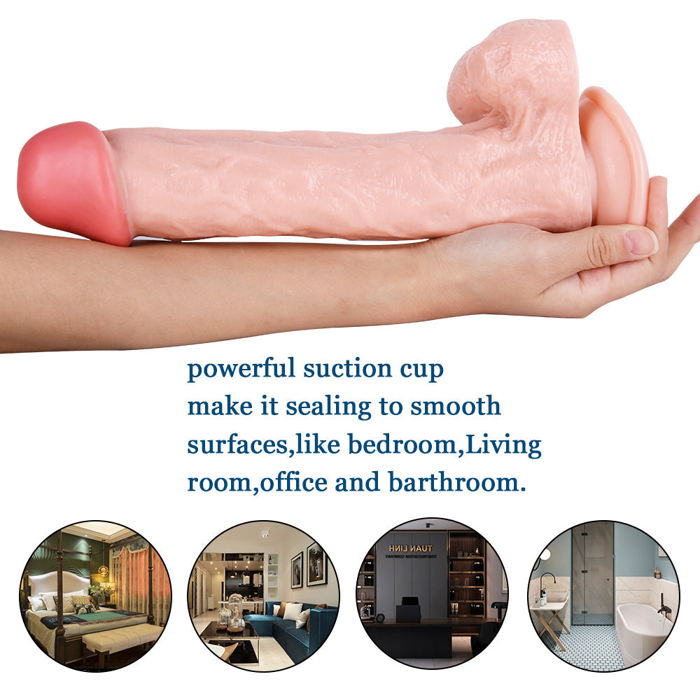 Realistic Suction Cup Dildo 12" Flexible Soft Silicone Waterproof Adult Toy
