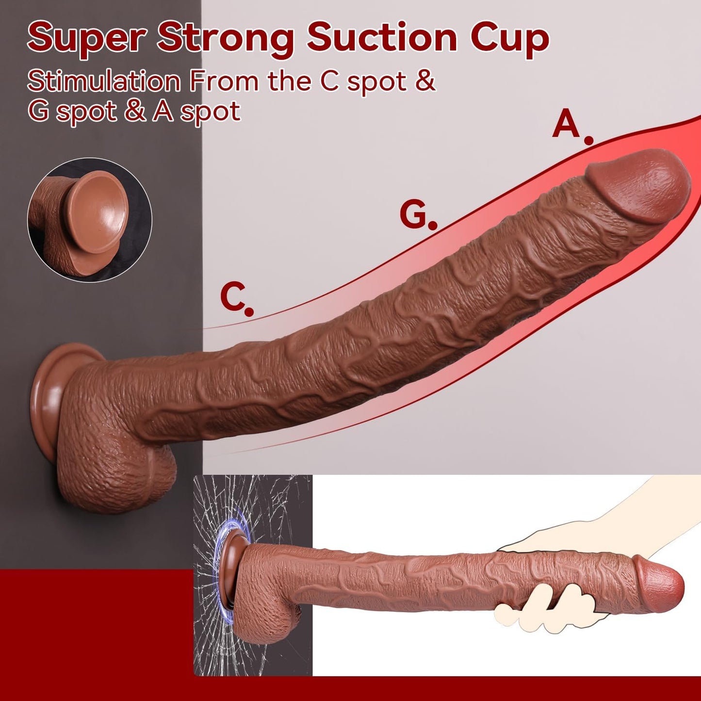 17 Inch Huge Thick Dildo, Realistic Big Dildo with Full Shaped Balls, Dual Density Silicone Dildos with Suction Cup and Soft Flexible Shaft, Monster Dildo G Spot Penis Adult Sex Toys for Women