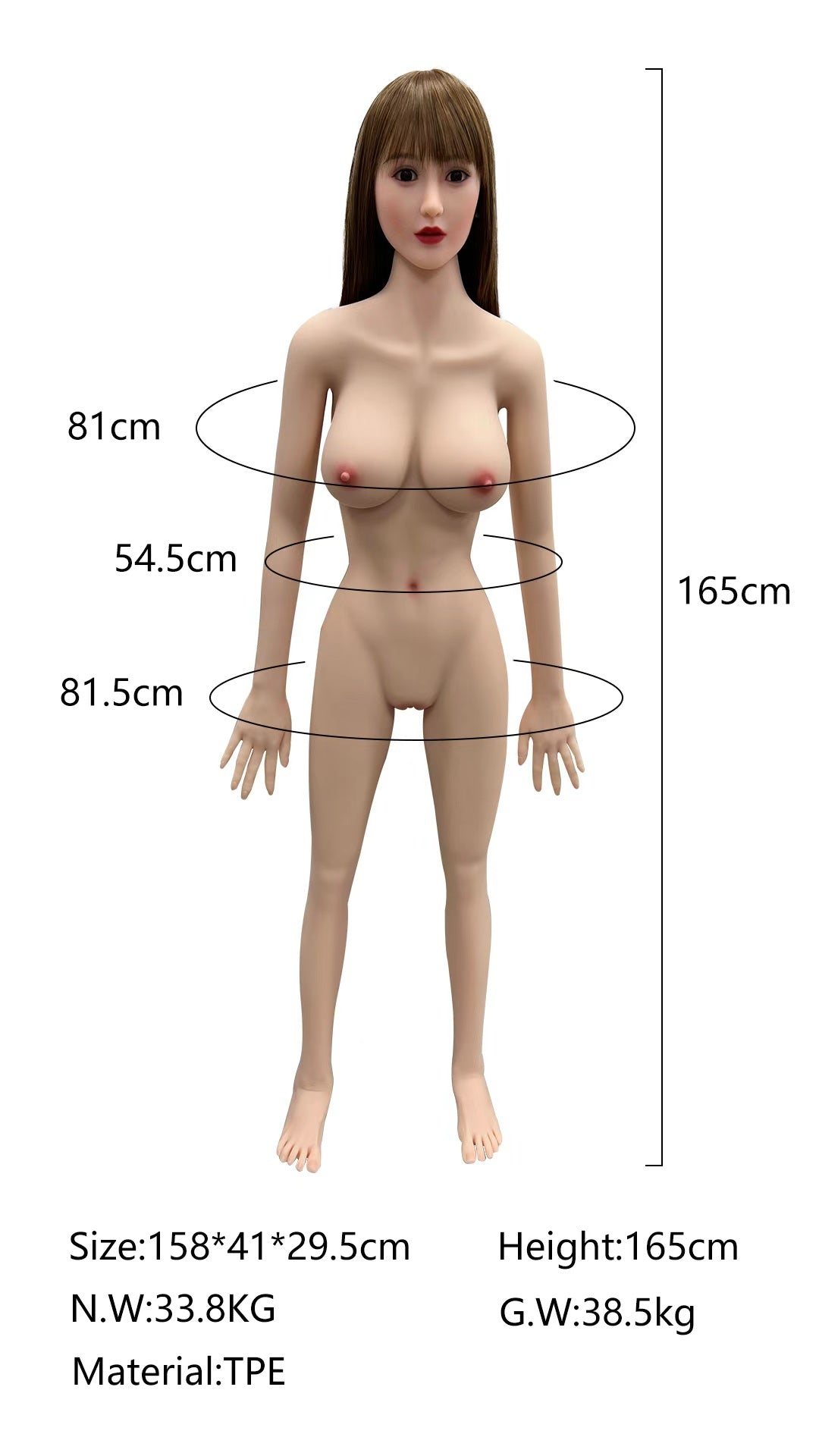 Realistic Full Body TPE Sex Doll 165cm – Life Size Soft Skin Feel Love Doll 33.8kg Female Model