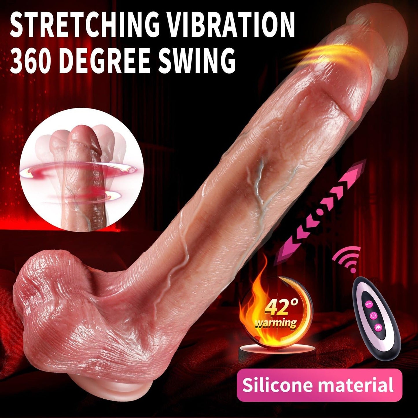 Realistic Vibrating Dildo Suction Cup Remote Control Warming 42°C USB Rechargeable