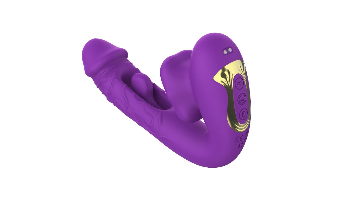 3 in 1 Rechargeable Personal Massager Suction Thrust Vibration Waterproof Purple