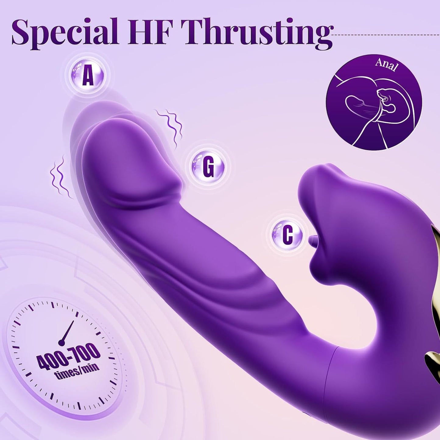 3 in 1 Rechargeable Personal Massager Suction Thrust Vibration Waterproof Purple