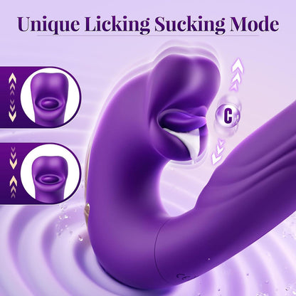 3 in 1 Rechargeable Personal Massager Suction Thrust Vibration Waterproof Purple