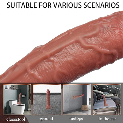 11 Inch Big Thick Brown Dildo, Realistic Huge Anal Dildo Adult Sex Toys Dual Density Silicone Dildos with Real Skin Strong Suction Cup for G Spot Oralsex Prostata, Massive Wide for Men Women Gay