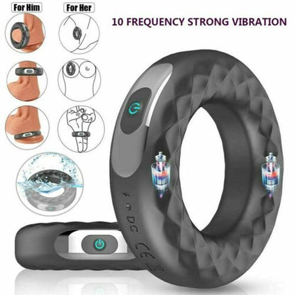 10 Mode Vibrating Cock Ring USB Rechargeable Couples Silicone Waterproof Quiet <50dB