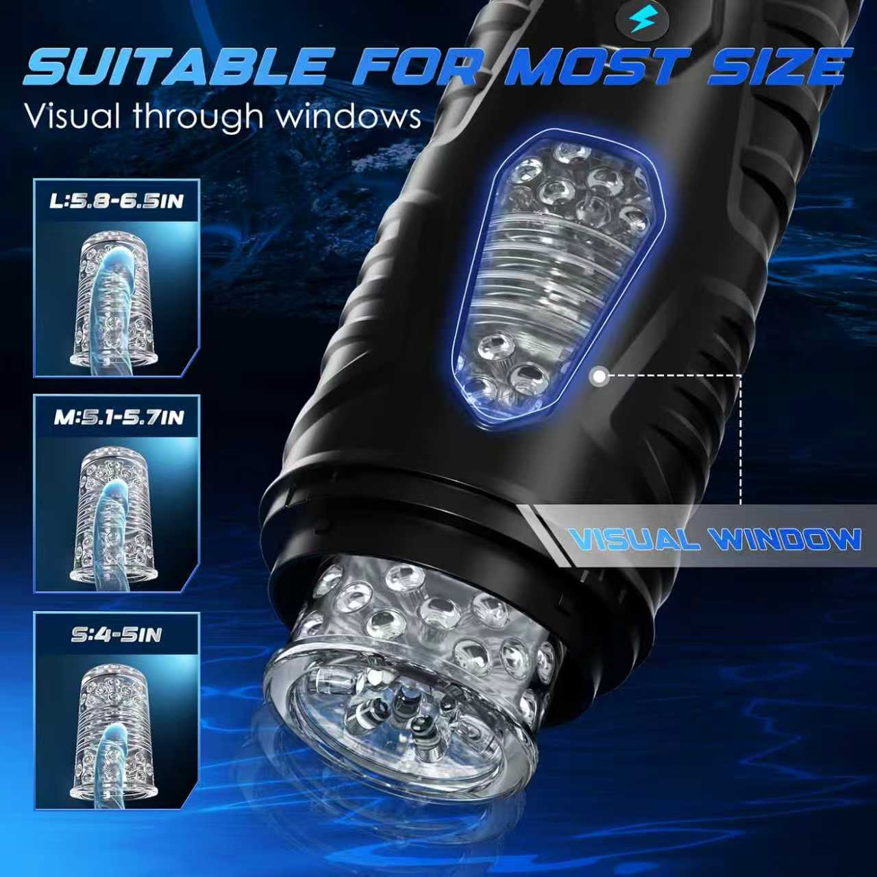 Rechargeable Male Personal Massager Cup Thrusting Rotating 7 Modes Suction Base