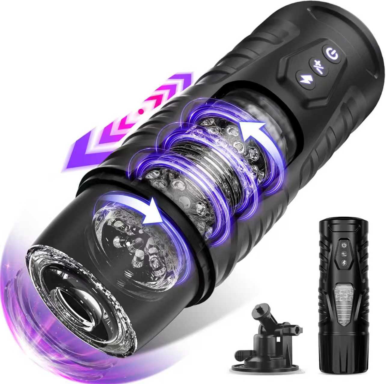 Rechargeable Male Personal Massager Cup Thrusting Rotating 7 Modes Suction Base