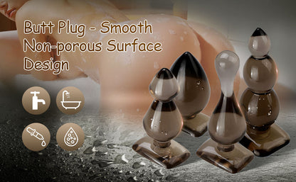 Smooth Keys Anal Plug Set (4 Sizes) | Silicone Anal Training Kit for Beginners & Couples | Tapered Butt Plugs with Flared Base | Temperature Play