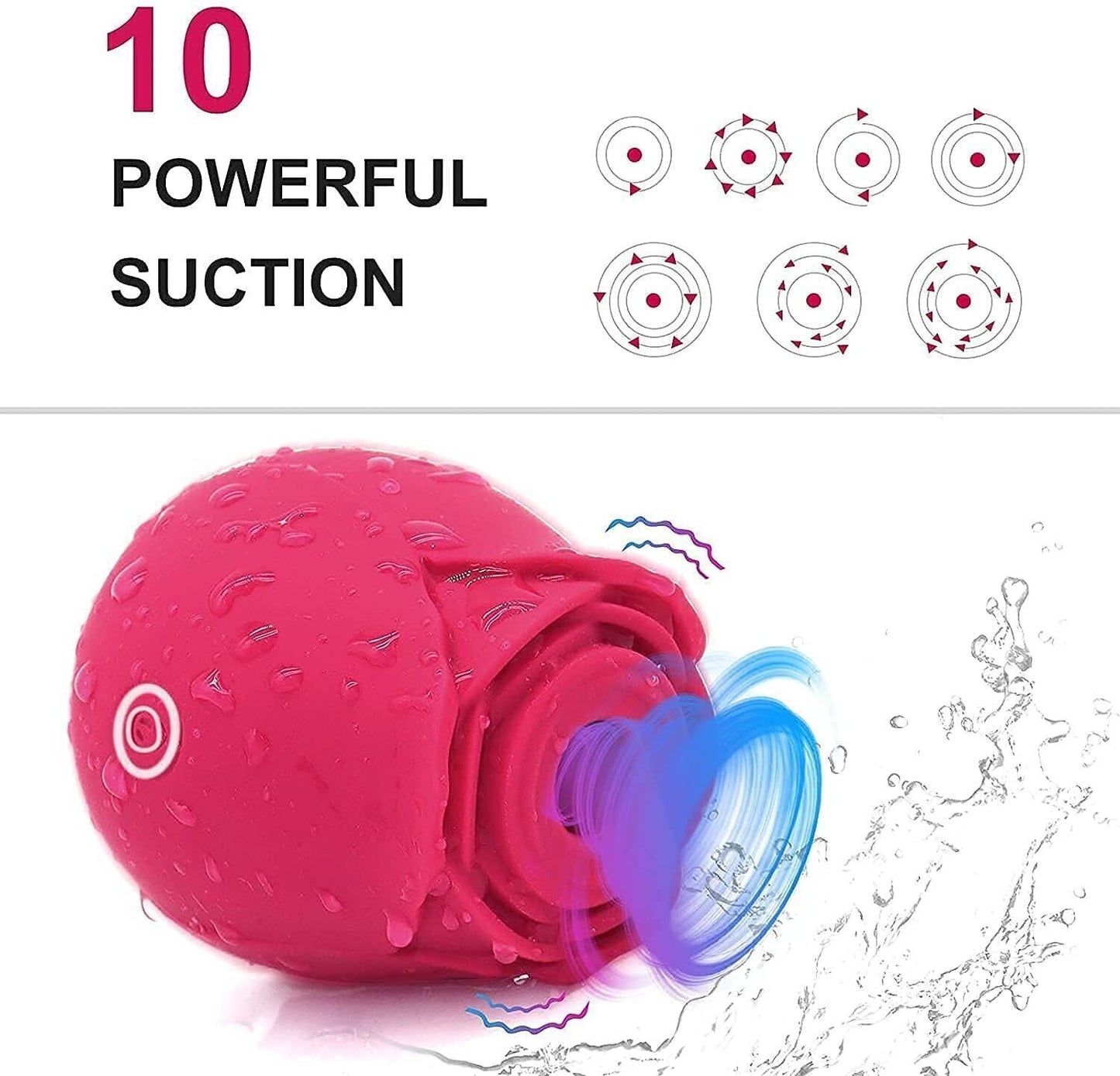 Rose Suction Vibrator Personal Massager 10 Modes Waterproof IPX7 Quiet USB Rechargeable