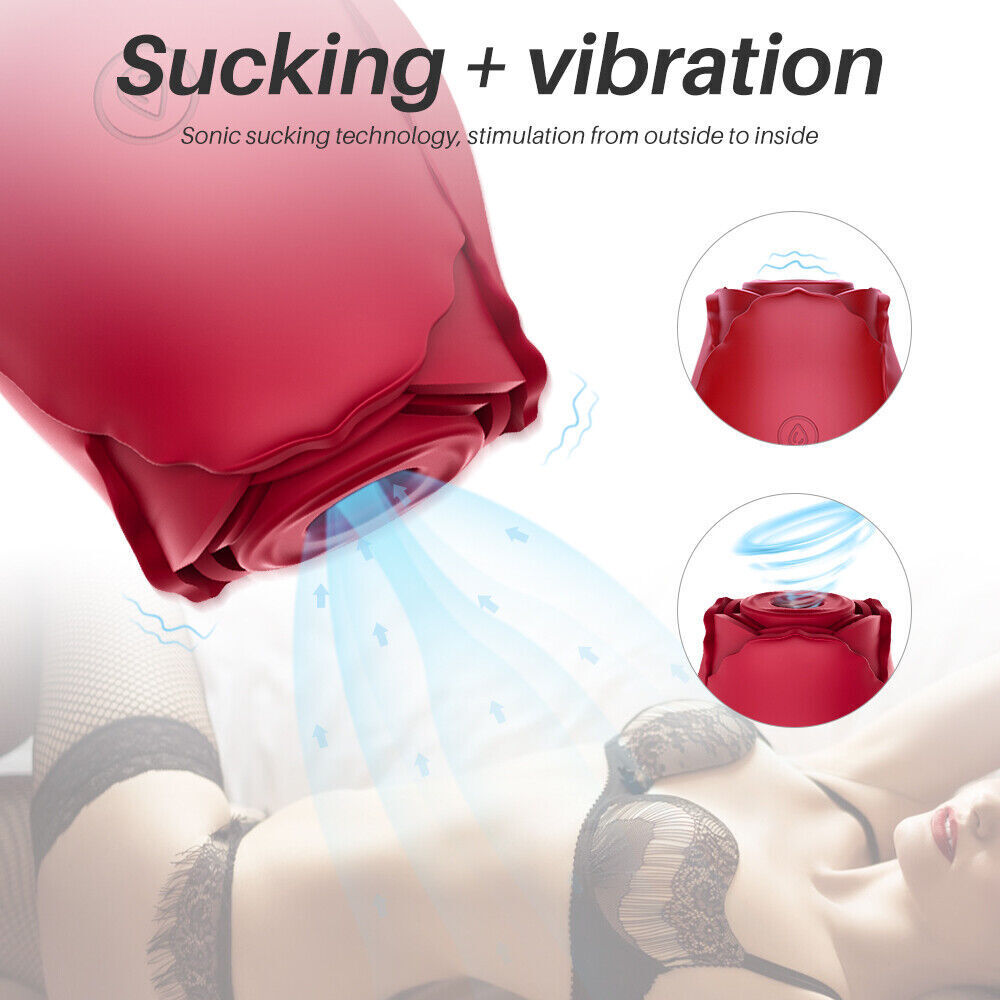 Rose Suction Vibrator Personal Massager 10 Modes Waterproof IPX7 Quiet USB Rechargeable