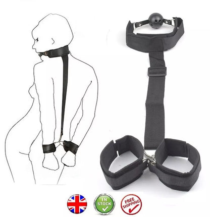 BDSM Sex Bondage Neck to Wrist Restraints Kit, Sex Toys for Couple Adjustable Behind Back Handcuffs Bondage Restraints Set, Bed SM Adult Sex Game Play, Sex Toys for Women Man Beginner
