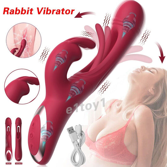 Rechargeable Rabbit Vibrator – Thrusting & Tongue Flapping Dual Stimulator (Waterproof, Red)