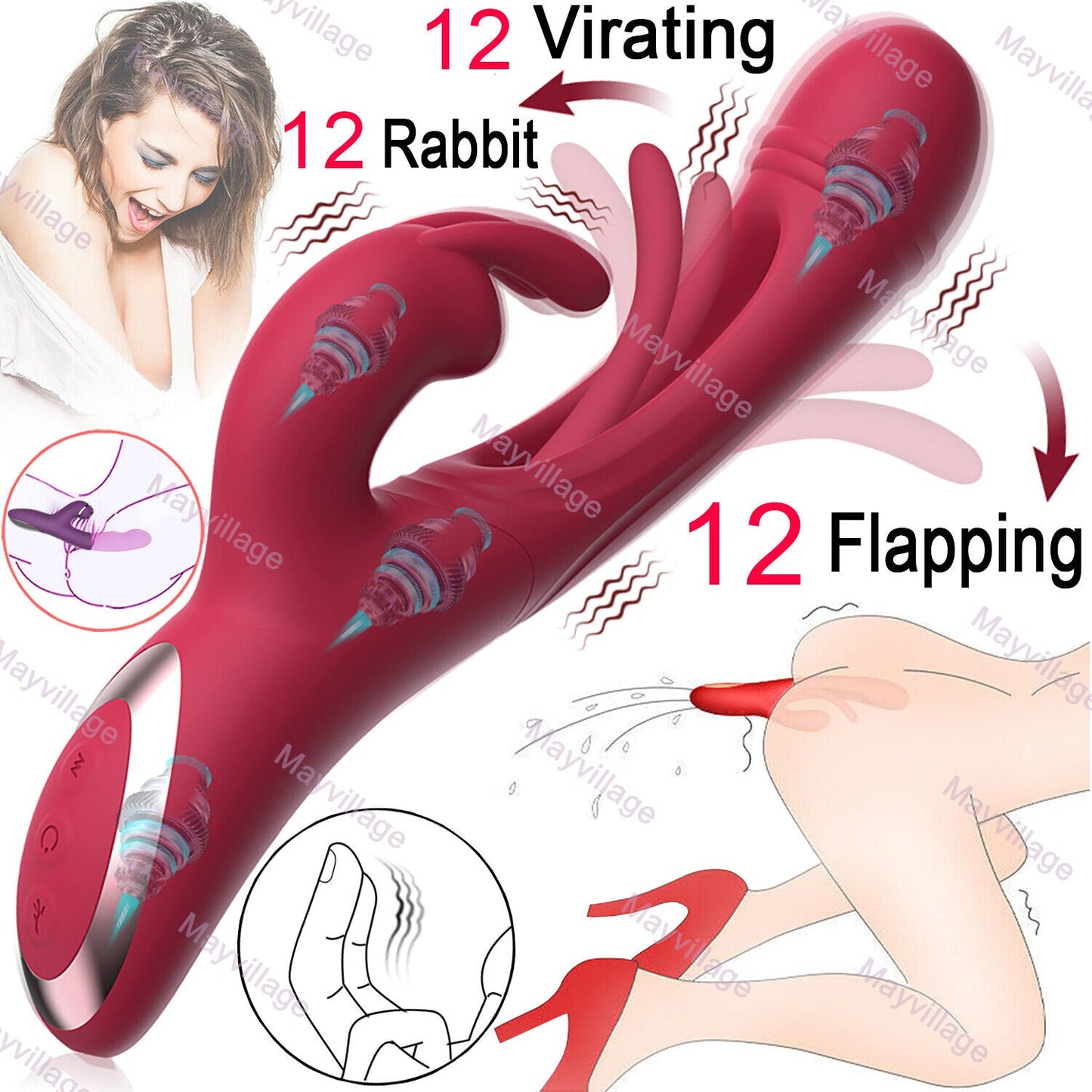 Thrusting Rabbit Vibrator G Spot Sex Toys, Waterproof & Rechargeable Realistic Silicone Dildo Vibrator with 3 Thrusting & 10 Vibrating Modes, Thick Pink Dildo for Women, Clit Stimulator