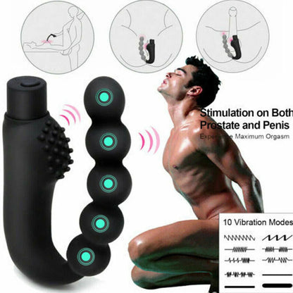 10 Mode Vibrating Prostate Massager Anal Plug - USB Rechargeable IPX7 Waterproof, Curved Ergonomic Design, Textured Nubs, Compact Black Adult Wellness Toy