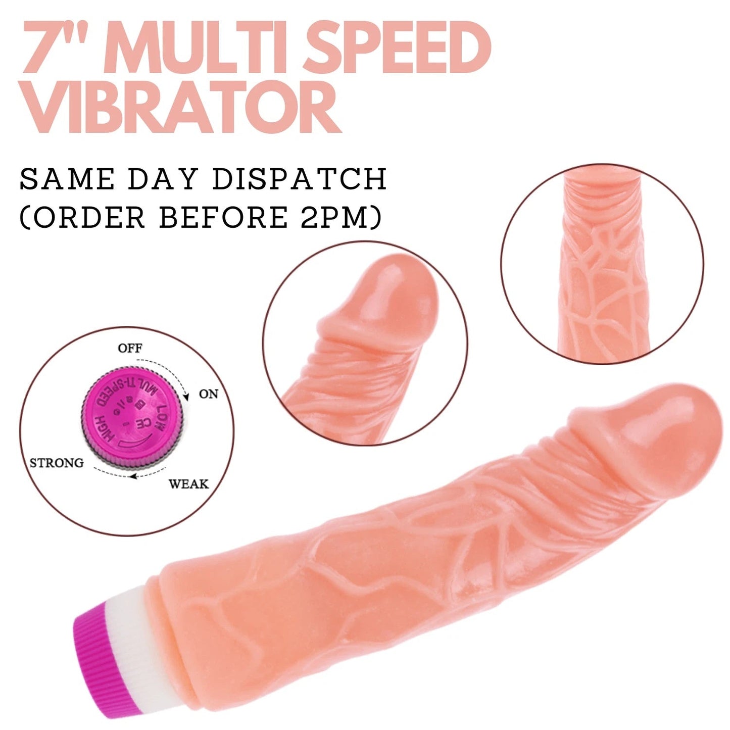 7 Inch Dildo Multi Speed Vibrator Personal Massager with 7 Vibration Modes, Realistic Textured Design, Easy Dial Control, Smooth Finish Adult Toy for Discreet Solo or Couples Use