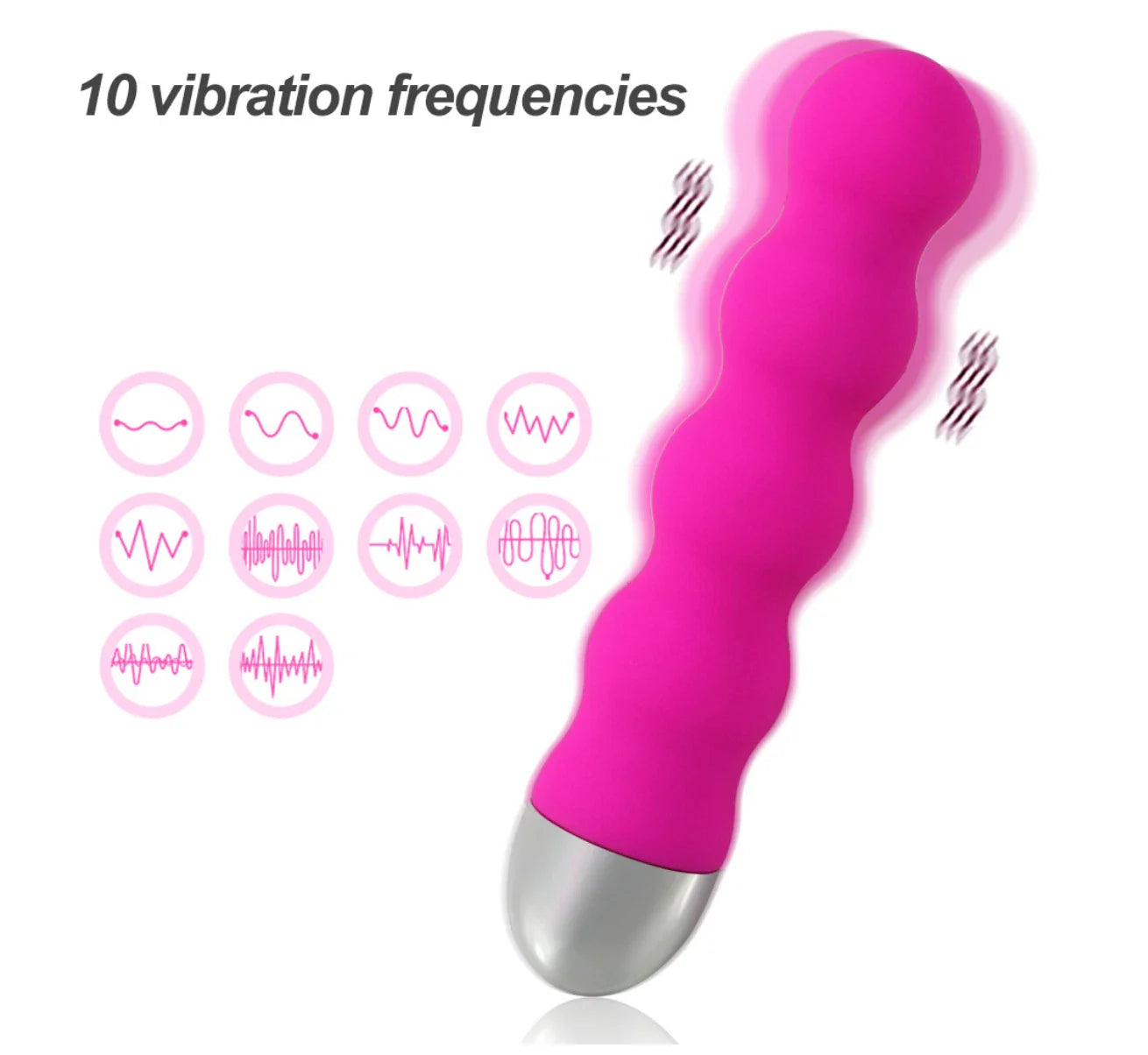 Rechargeable Silicone Vibrator – 10 Mode Waterproof Body Massager, USB Charging, Soft Touch (Pink)
