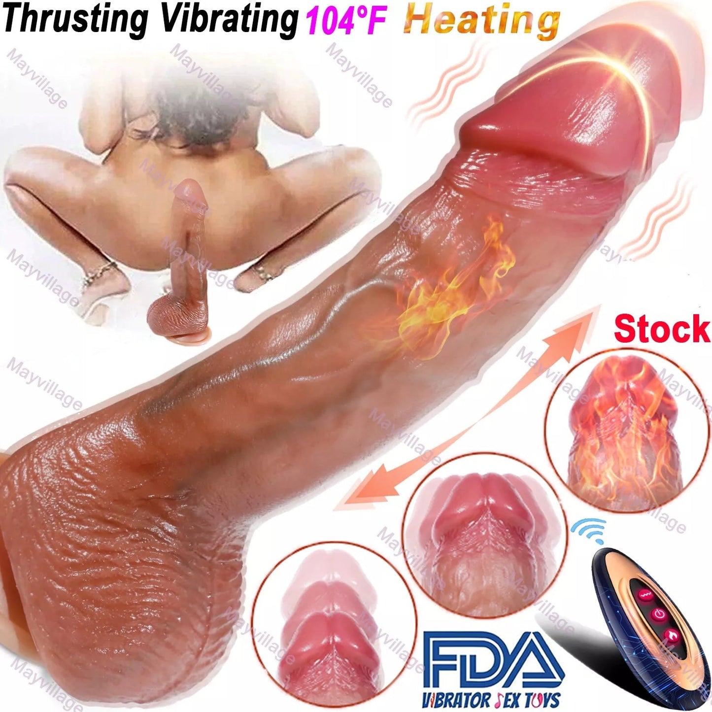 Thrusting Dildo Vibrator with Vibrating & Heating, Soft Realistic Silicone Anal Dildos for Clit G-spot Stimulation, Remote Control Dildo with Strong Suction Cup, Adult Sex Toys for Women Couple, 8.5''