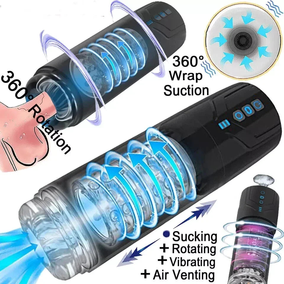 2 in 1 Male Wellness Massager Suction Rotating Vibration USB Rechargeable IPX7