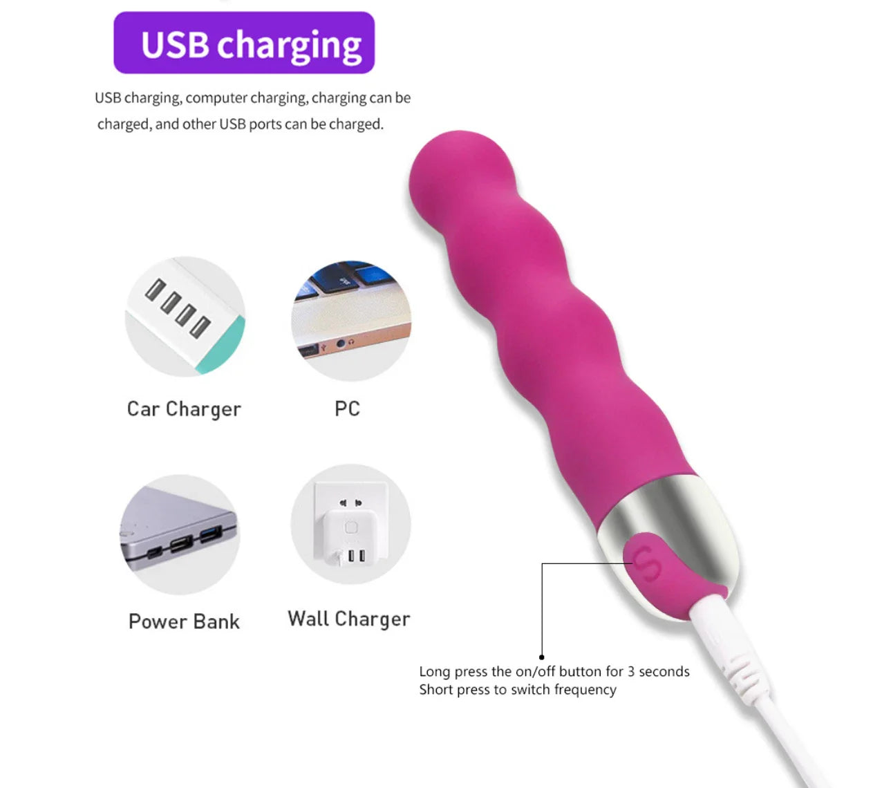 Rechargeable Silicone Vibrator – 10 Mode Waterproof Body Massager, USB Charging, Soft Touch (Pink)