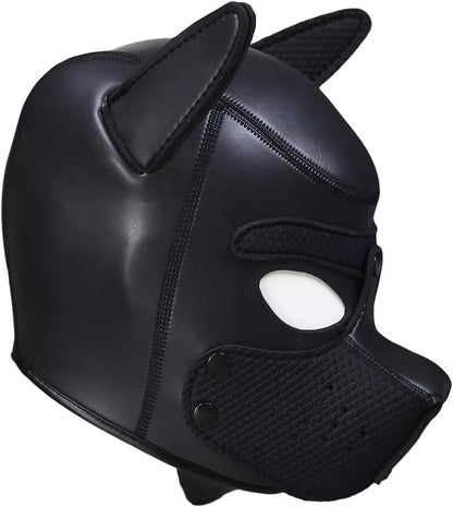 Adult Puppy Hood Mask, Soft Neoprene Black Dog Costume for Men – Full Face Kinky Fetish Pup Play, BDSM Puphood, Cosplay, Halloween, Gimp Muzzle, Sissy Kink, Furry Bondage Accessory