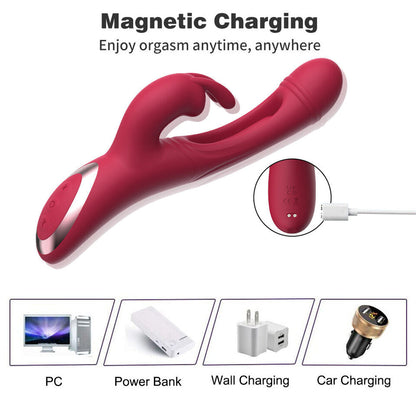 Thrusting Rabbit Vibrator G Spot Sex Toys, Waterproof & Rechargeable Realistic Silicone Dildo Vibrator with 3 Thrusting & 10 Vibrating Modes, Thick Pink Dildo for Women, Clit Stimulator