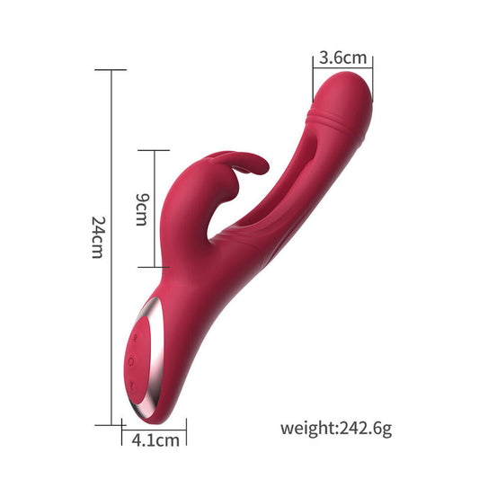 Rechargeable Rabbit Vibrator – Thrusting & Tongue Flapping Dual Stimulator (Waterproof, Red)