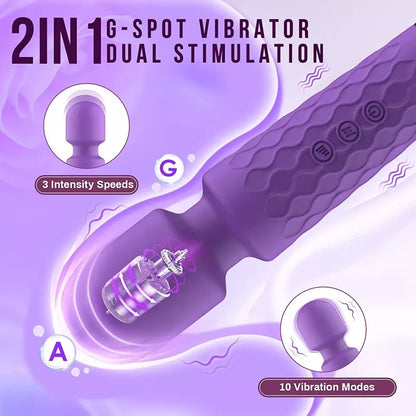 Rechargeable Wand Vibrator with 20 Stimulating Modes & 8 Powerful Speeds - Adult Sex Toys for Couple Waterproof Wands for Adults in Safe Silicone - Quiet Small & Slim Vibrating Magic Wand